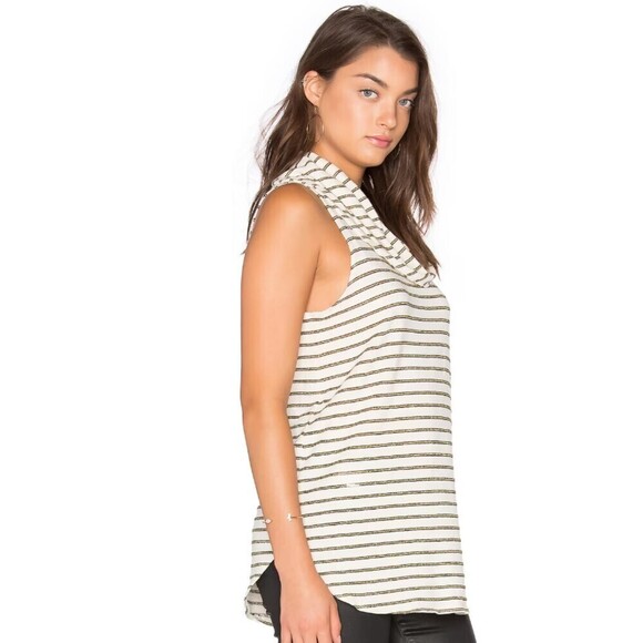 NWT CHASER Cream Gold Metallic Cowl Neck Open Back Vent Tank Top Size Medium - Picture 3 of 8